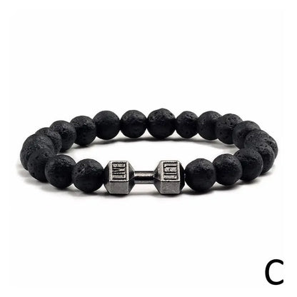 Natural Black Volcanic Lava Stone Dumbbell Bracelet Black Matte Beads Bracelets Fitness Barbell Jewelry