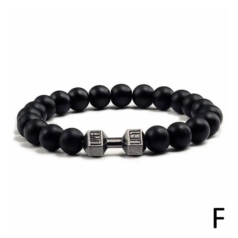 Natural Black Volcanic Lava Stone Dumbbell Bracelet Black Matte Beads Bracelets Fitness Barbell Jewelry